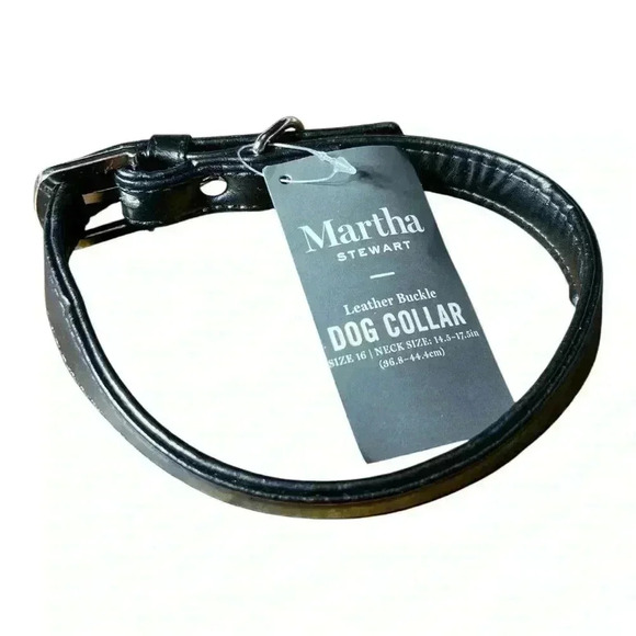 Martha Stewart Black Leather Buckle Dog Collar - Picture 1 of 4